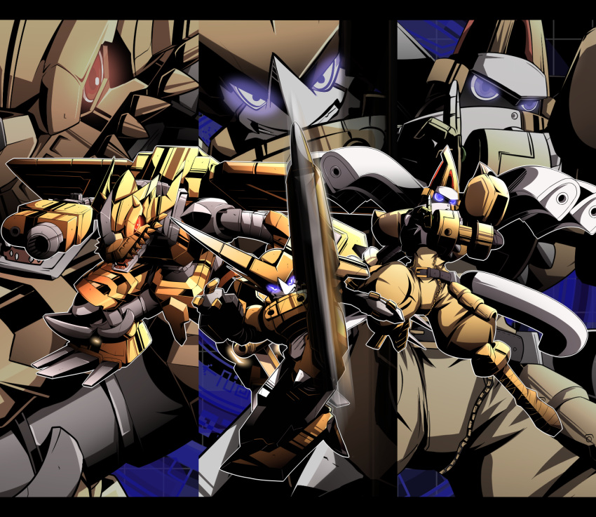 belt, cannon, claws, digimon, digimon_xros_wars, fighting_stance, highres, horns