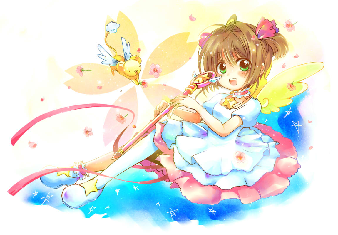 bad_id, brown_hair, card_captor_sakura, cardcaptor_sakura, child, dress, green_eyes, hoshi_no_tsue