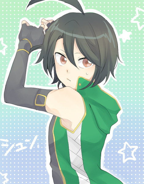 ahoge, bakugan, bakugan_battle_brawlers, black_hair, fingerless_gloves, gloves, kazami_shun