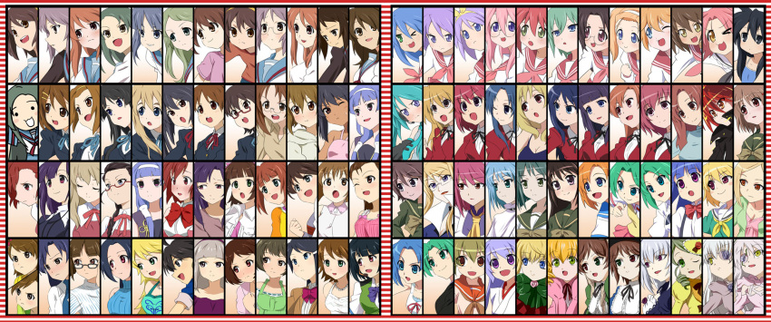 akiyama_mio, akizuki_ritsuko, akizuki_ryou, amami_haruka, annotated, aoba_tsugumi, asahina_mikuru, asahina_mikuru_(adult), asakura_ryouko, barasuishou, character_select, chie_rumiko, churuya, cosplay, face, furude_rika, futami_ami, futami_mami, ganaha_hibiki, glasses, hagiwara_yukiho, hanyuu, hatsune_miku, hatsune_miku_(cosplay), hecate, hidaka_ai, highres, higurashi_no_naku_koro_ni, hiiragi_kagami, hiiragi_tsukasa, hina_ichigo, hirai_yukari, hirasawa_ui, hirasawa_yui, hoshii_miki, houjou_satoko, idolmaster, ikari_manatsu, iwasaki_minami, izumi_konata, k-on!, kanaria, kannagi, kanou_sakura, kanou_sumire, kashii_nanako, kawashima_ami, kihara_maya, kikuchi_makoto, kimidori_emiri, kimiyoshi_natsumi, kimura_takako, kirakishou, kisaragi_chihaya, kobayakawa_yutaka, kogami_akira, koigakubo_yuri, koizumi_itsuki_(female), konoe_fumina, kotobuki_tsumugi, kurokona, kusakabe_misao, kushieda_minori, kyon_no_imouto, kyonko, lucky_star, manabe_nodoka, margery_daw, minase_iori, minegishi_ayano, miura_azusa, mizutani_eri, nagato_yuki, nagi, nakano_azusa, ogata_matake, ookouchi_shino, otonashi_kotori, patricia_martin, rozen_maiden, ryuuguu_rena, shakugan_no_shana, shana, shijou_takane, shinku, sonozaki_akane, sonozaki_mion, sonozaki_shion, souseiseki, suigintou, suiseiseki, suzumiya_haruhi, suzumiya_haruhi_(young), suzumiya_haruhi_no_yuuutsu, suzushiro_hakua, tainaka_ritsu, takano_miyo, takara_miyuki, takasu_yasuko, takatsuki_yayoi, tamura_hiyori, toradora!, trap, tsuruya, vocaloid, wilhelmina_carmel, yamanaka_sawako, yoshida_kazumi, zange