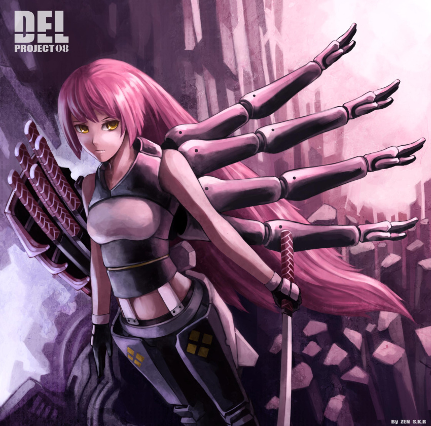 blade, highres, katana, long_hair, md5_mismatch, multiple_arms, original, red_hair