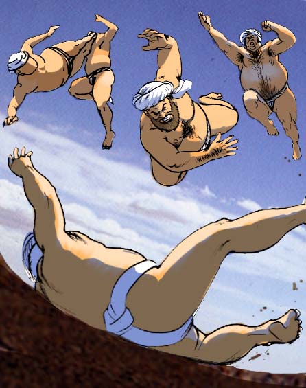 5boys, aerial_battle, afghanistan, barefoot, battle, beard, chest_hair, cloud