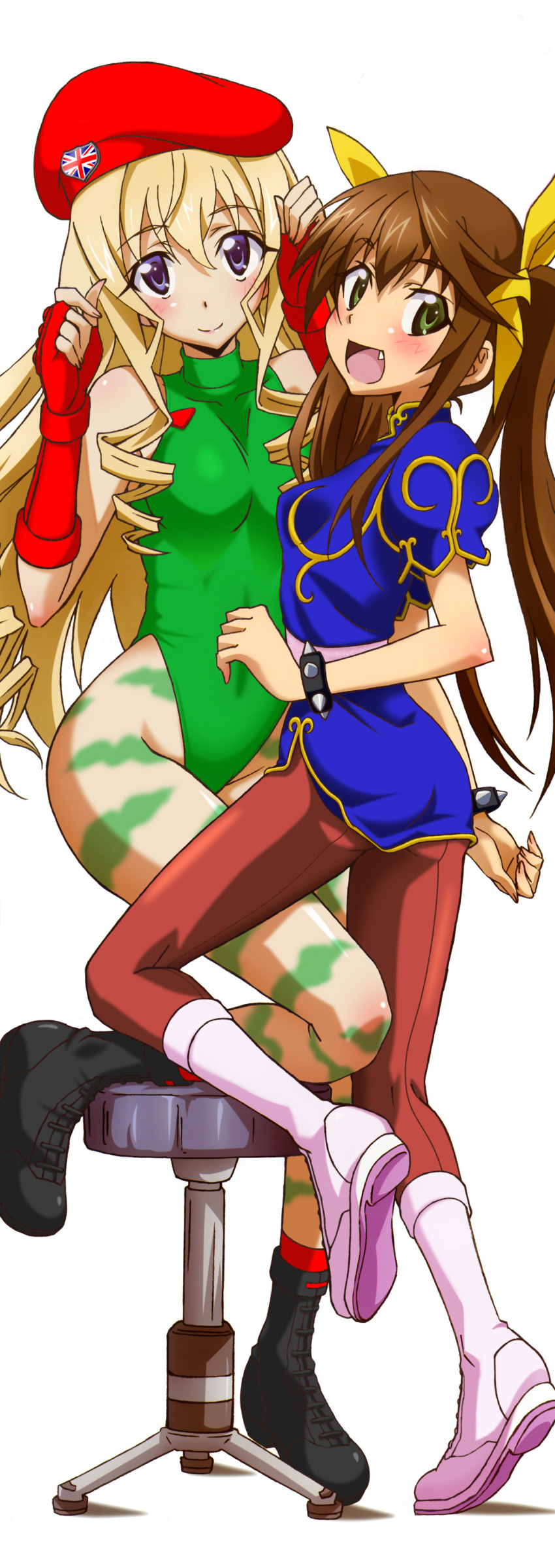 absurdres, beret, cammy_white, cammy_white_(cosplay), cecilia_alcott, chair, chinese_clothes, chun-li