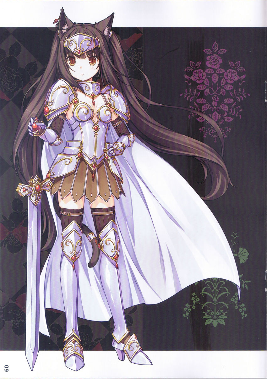absurdres, animal_ears, armor, black_hair, breastplate, brown_eyes, brown_hair, brown_legwear