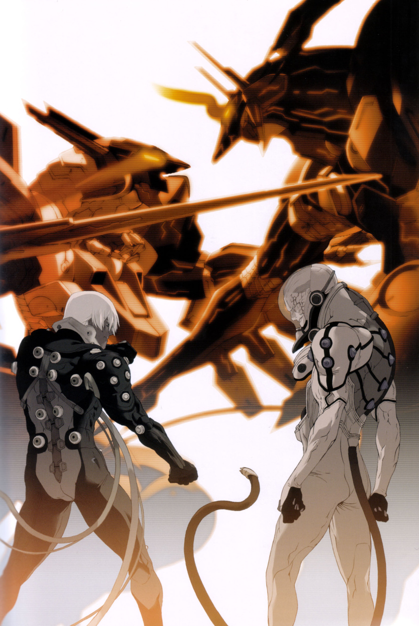 absurdres, anubis_(z.o.e), bodysuit, character_request, confrontation, dingo_egret, fighting_stance, helmet