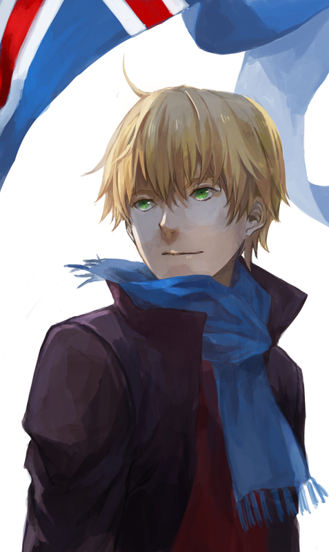 ahoge, areazero, blonde_hair, casual, fate/prototype, fate_(series), flag, green_eyes