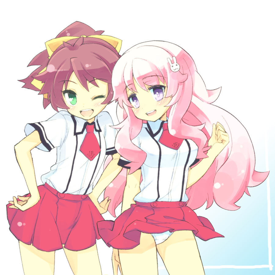 halo_(artist), himeji_mizuki, panties, pink_hair, school_uniform, shimada_minami, underwear