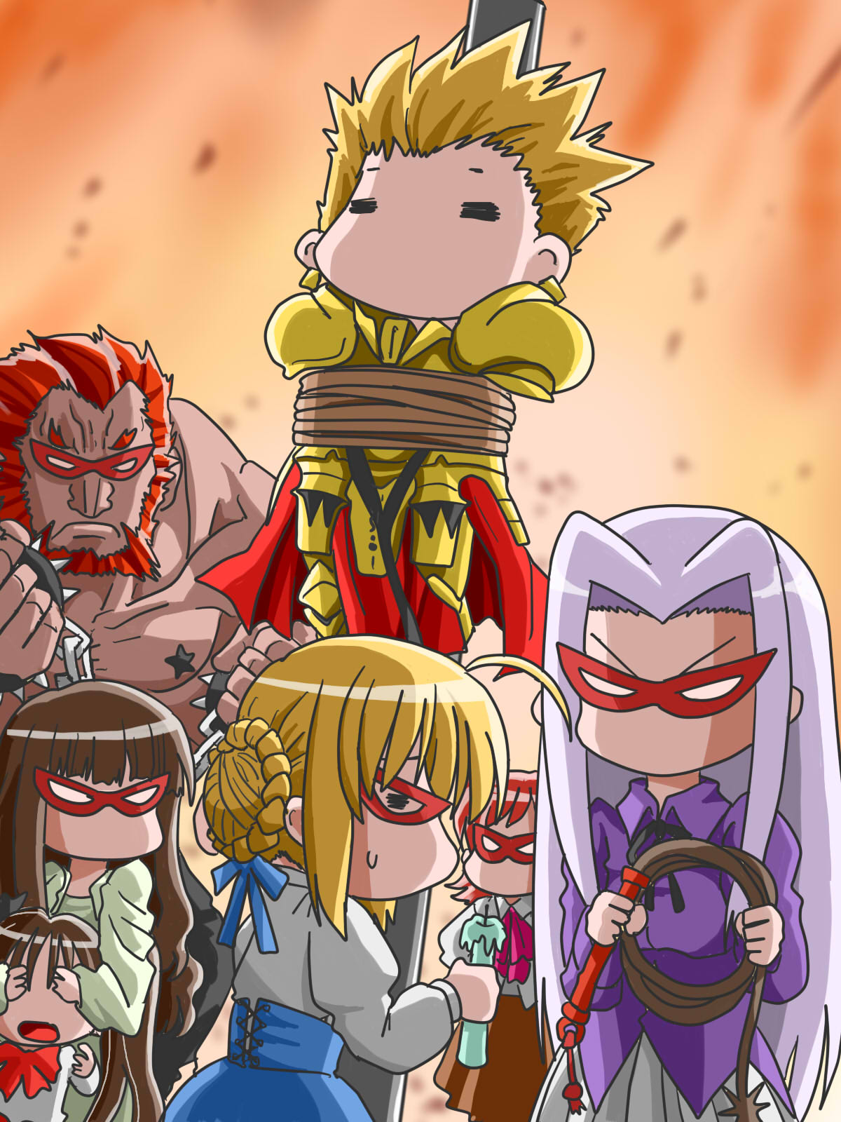 ahoge, armor, bdsm, bondage, candle, chain, chains, covering