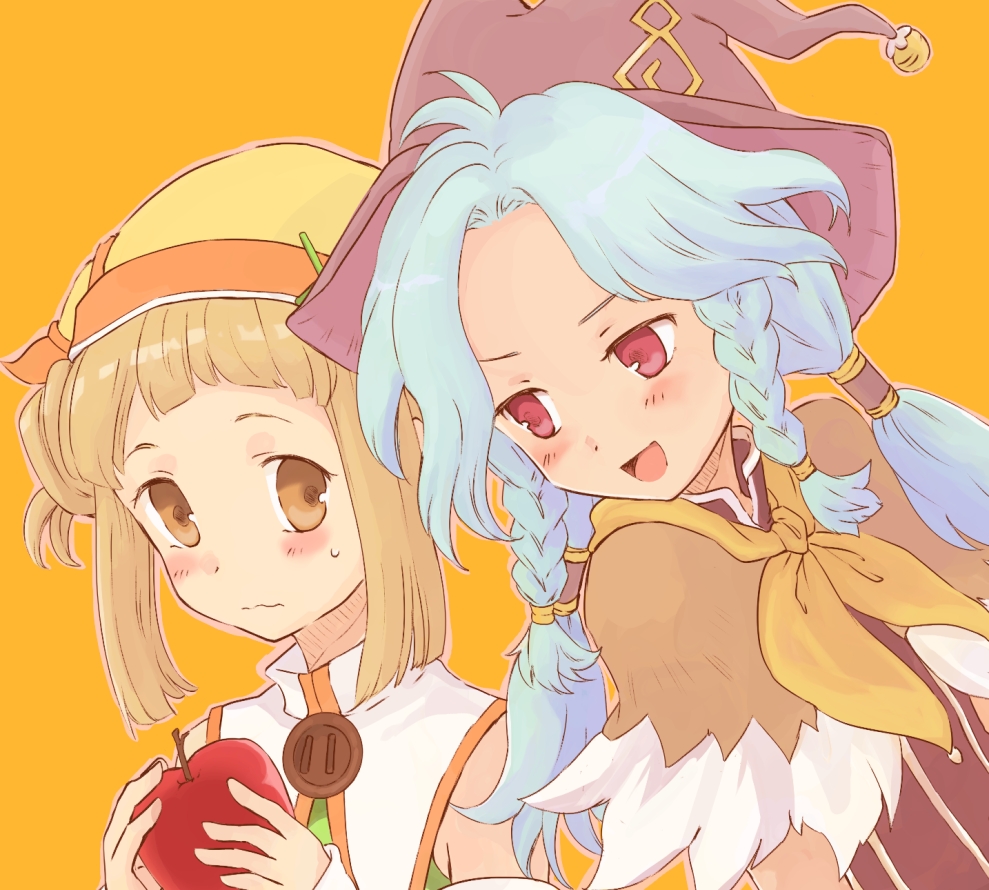 bad_id, blonde_hair, blush, braid, brown_eyes, chocolat_(rune_factory_3), hat, marion_(rune_factory)