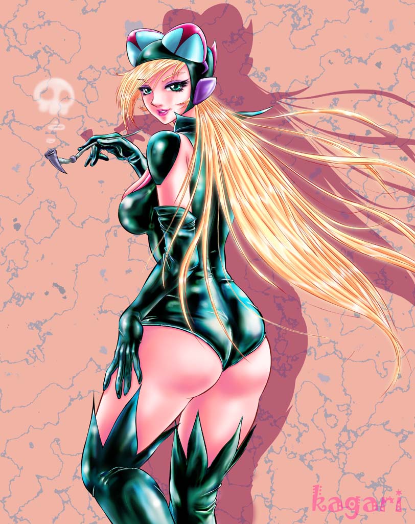 ass, doronjo, evil_grin, grasshopper_costume, huge_ass, kagari_rui, smoking, thick_thighs