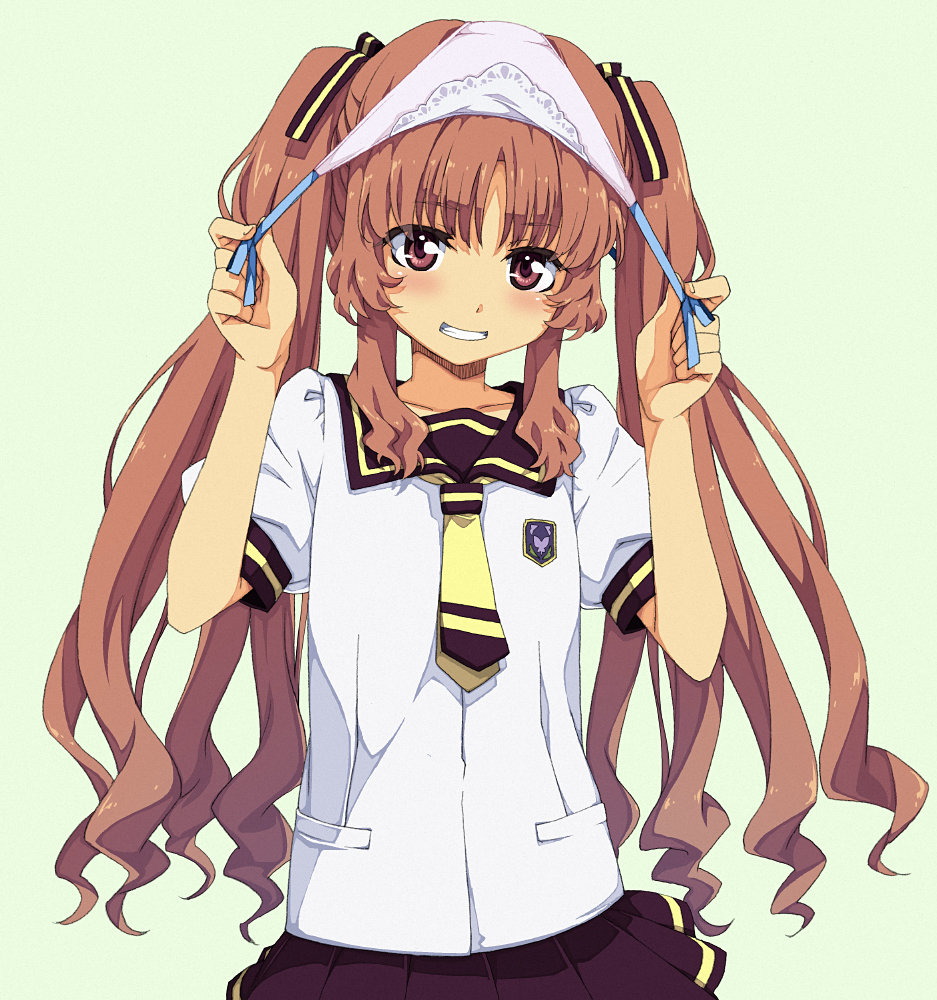 ano_natsu_de_matteru, brown_eyes, gradient, gradient_background, grin, hair_ribbon, lace-trimmed_panties, light_brown_hair