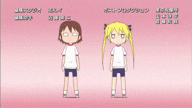 2girls, animated, animated_gif, blonde_hair, brown_hair, dancing, ending, gym_uniform