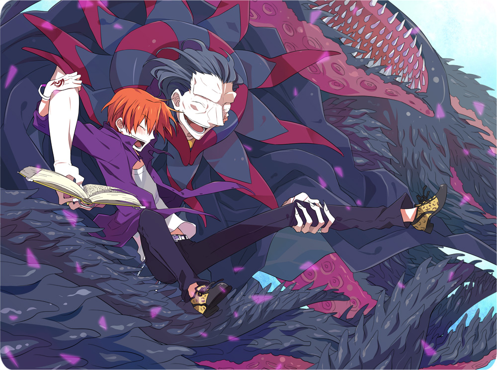 ^_^, bendan-daizi, book, caster_(fate/zero), claws, closed_eyes, command_spell, eyes_closed