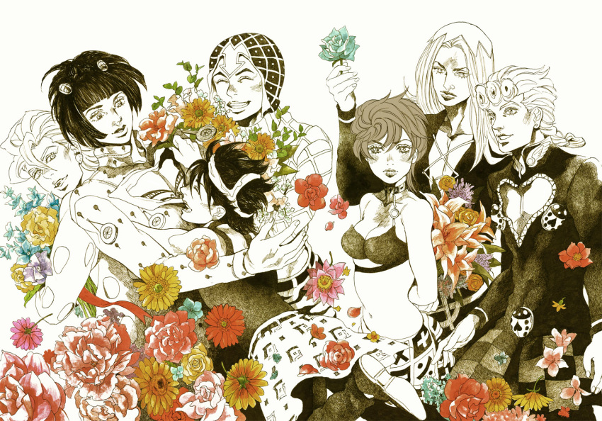 6boys, bob_cut, braid, breasts, bruno_bucciarati, bud_(korovsme), cleavage, closed_eyes
