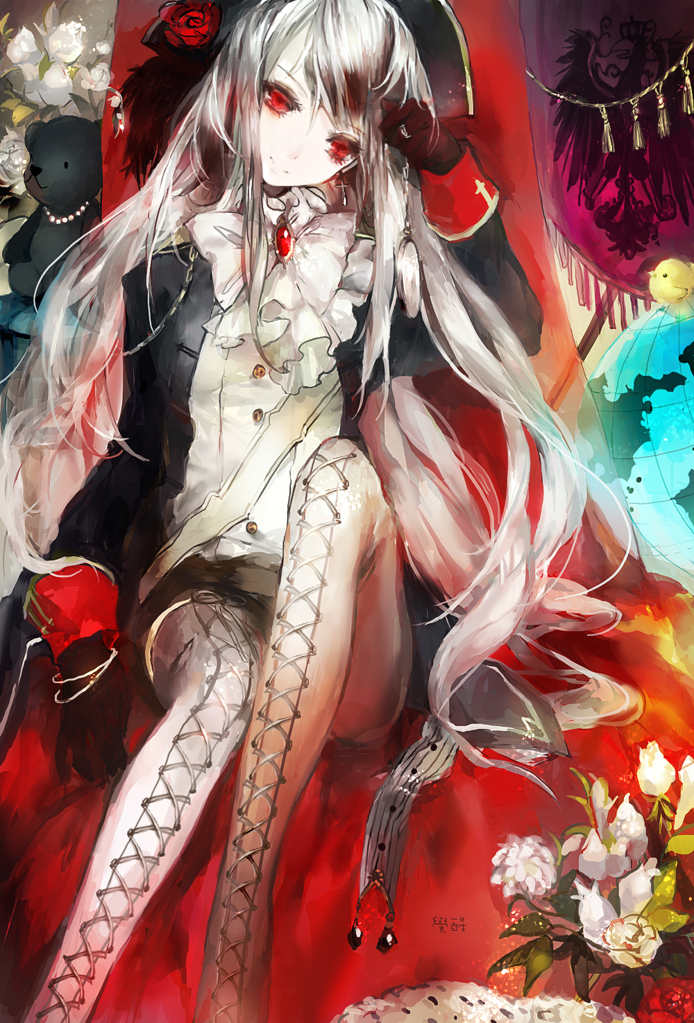 animal, axis_powers_hetalia, bangs, bear, bicorne, bird, black_gloves, boots