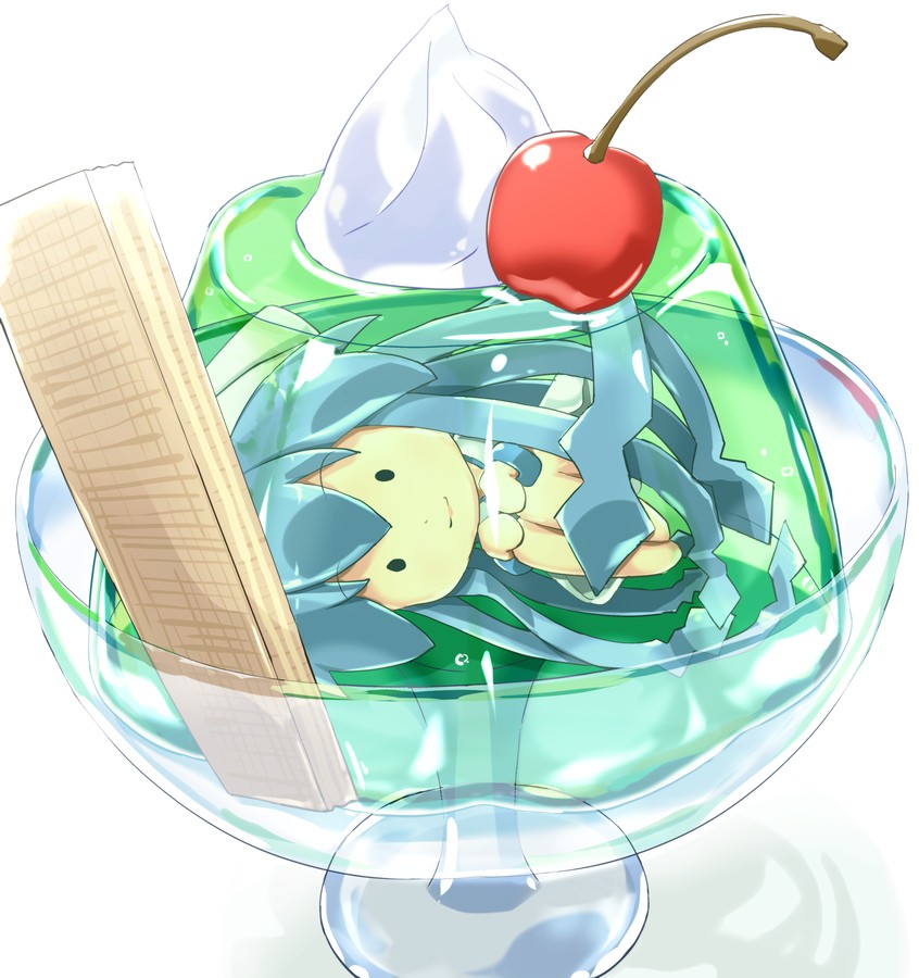 fetal_position, food, fruit, gelatin, goblet, ikamusume, in_food, mini-ikamusume