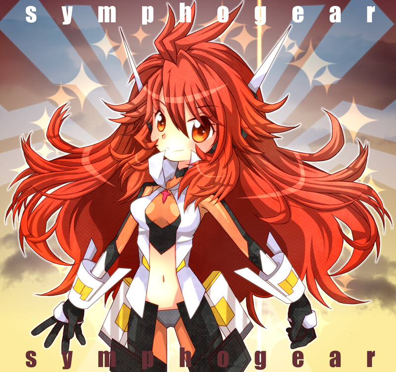 amou_kanade, chibi, hiyopuko, long_hair, midriff, navel, orange_eyes, red_hair