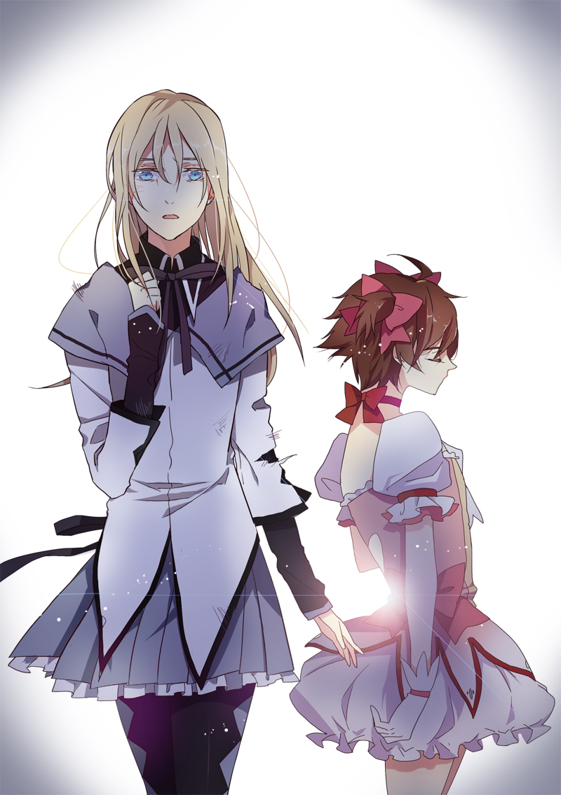 akemi_homura, akemi_homura_(cosplay), blonde_hair, blue_eyes, brown_hair, closed_eyes, cosplay, crossdressinging
