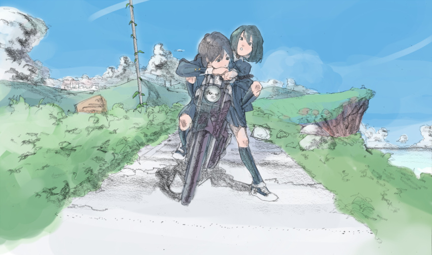 motor_vehicle, motorcycle, multiple_girls, original, sotetsu, vehicle