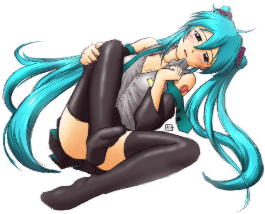 blush, hatsune_miku, kit_(studio), long_hair, solo, thigh-highs, thighhighs, twintails