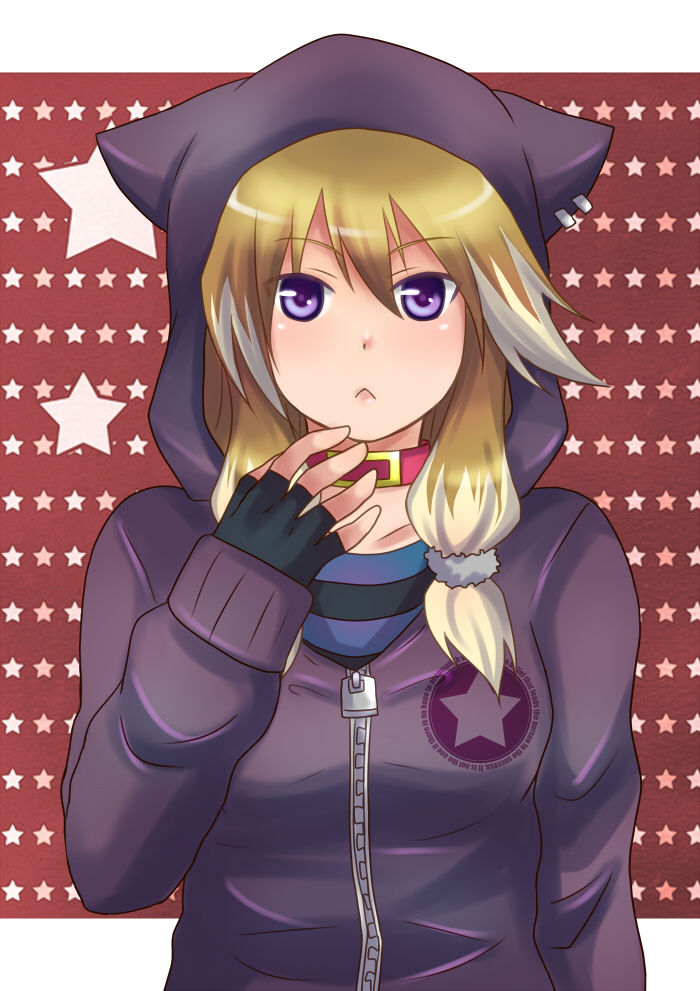 :<, animal_ears, arcana_heart, bad_id, bust, collar, dog_ears, fingerless_gloves