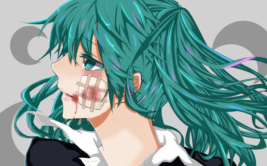 aoi_(husiginokuninoa), bad_id, bandage, bandages, blood, colored, green_hair, hatsune_miku