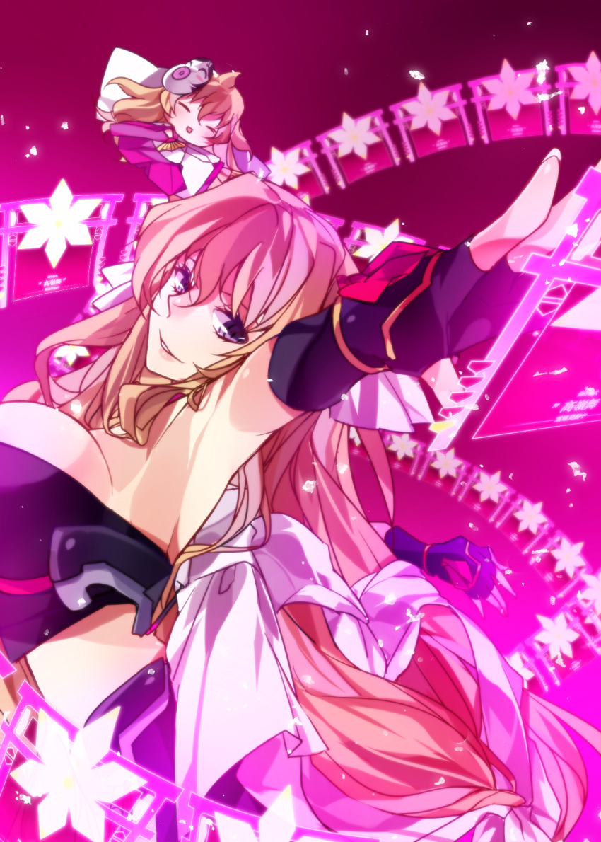armpits, baocaiwangfei, breasts, brown_hair, chibi, cleavage, elbow_gloves, fingerless_gloves