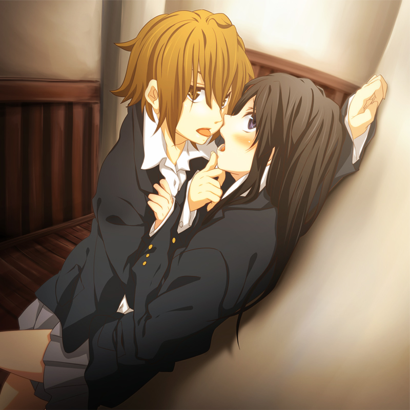 against_wall, akiyama_mio, black_eyes, black_hair, blush, brown_eyes, brown_hair, chin_grab
