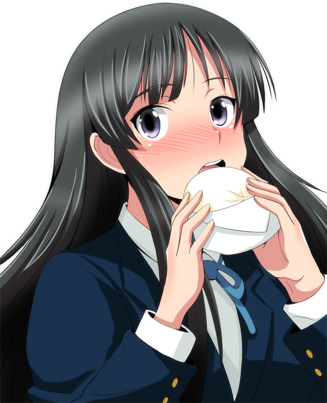 akiyama_mio, artist_request, black_eyes, black_hair, blush, jean-louis_(yuasa_rengou), k-on!, long_hair, schol_uniform, school_uniform, solo