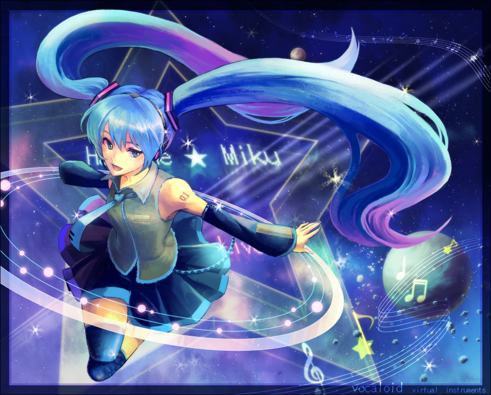 aqua_eyes, aqua_hair, asato-sagamihara, bad_id, detached_sleeves, hatsune_miku, long_hair, musical_note