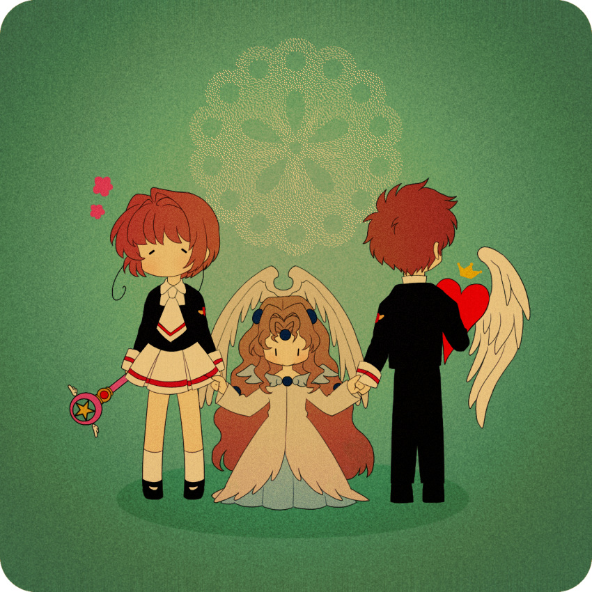 card_captor_sakura, cardcaptor_sakura, chibi, child, hand_holding, head_wings, heart, hifumi_(balance)