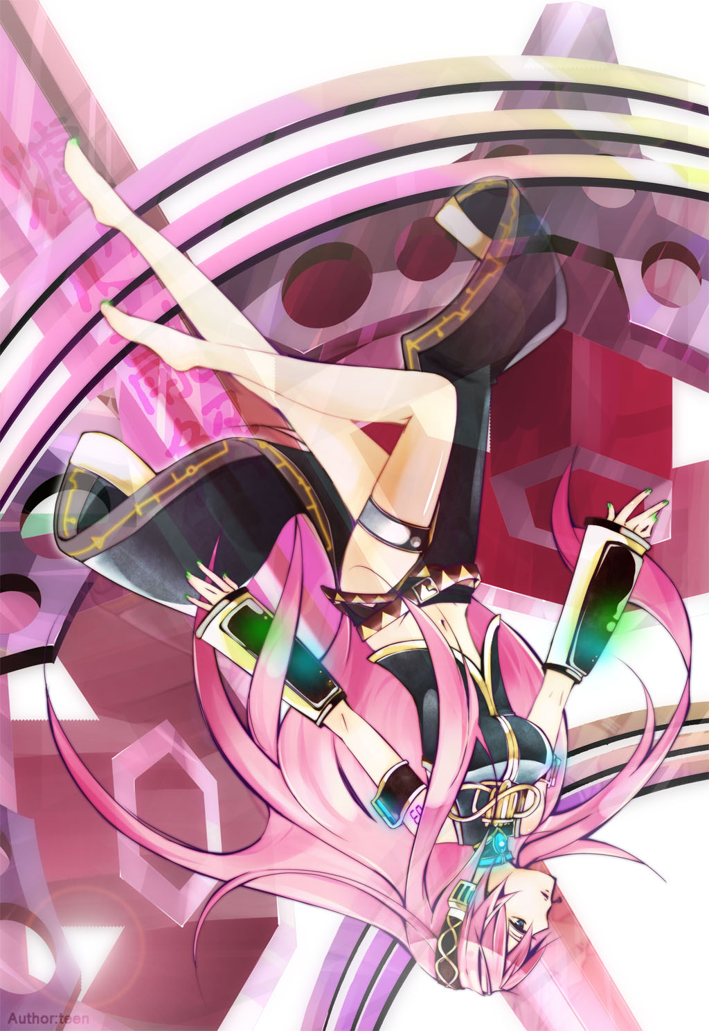 blue_eyes, breasts, headphones, highres, long_hair, megurine_luka, meltdown_(vocaloid), nail_polish