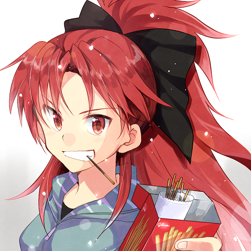 bow, bust, grin, hair_bow, long_hair, looking_at_viewer, lowres, mahou_shoujo_madoka_magica