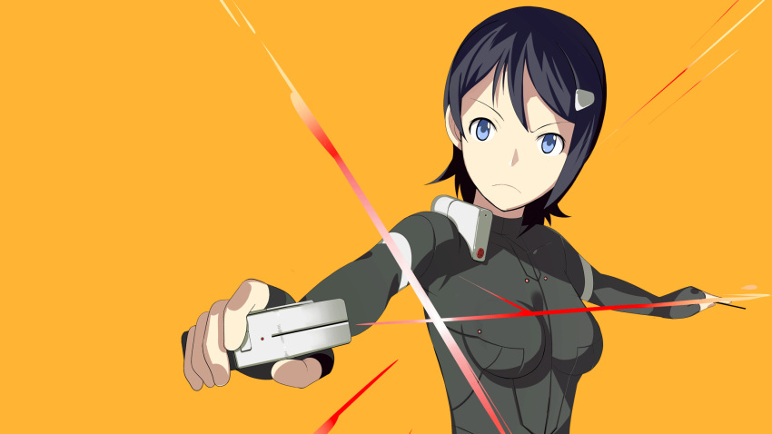blue_eyes, blue_hair, card, card_reader, glowing, highres, idolmaster, idolmaster_dearly_stars, mizutani_eri, short_hair, solo, yana