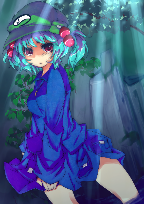 aqua_hair, chartea, colored, hair_bobbles, hair_ornament, hat, kawashiro_nitori, melisaseventeen