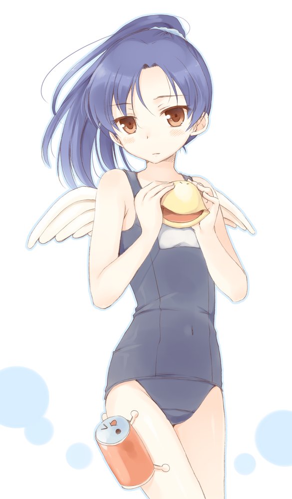 alternate_hairstyle, angel_wings, bad_id, blue_eyes, brown_hair, idolmaster, kisaragi_chihaya, komi_zumiko