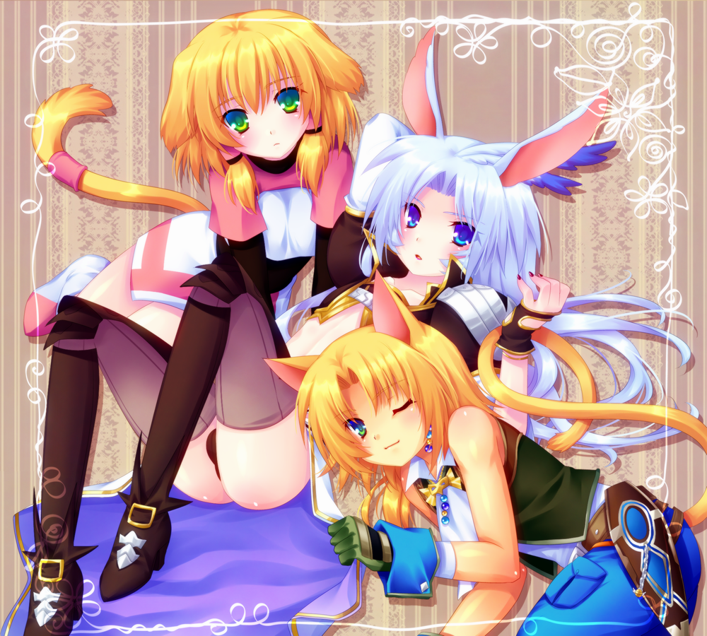2boys, animal_ears, blonde_hair, blue_eyes, boots, bunny_ears, cat_ears, dog_ears