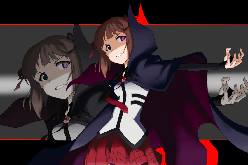 amami_haruka, aqua_eyes, cape, code_geass, dark_haruka, elbow_gloves, fingerless_gloves, geass