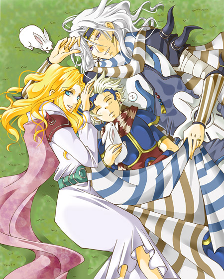 2boys, aosena, armor, blonde_hair, blue_eyes, bunny, cape, cecil_harvey
