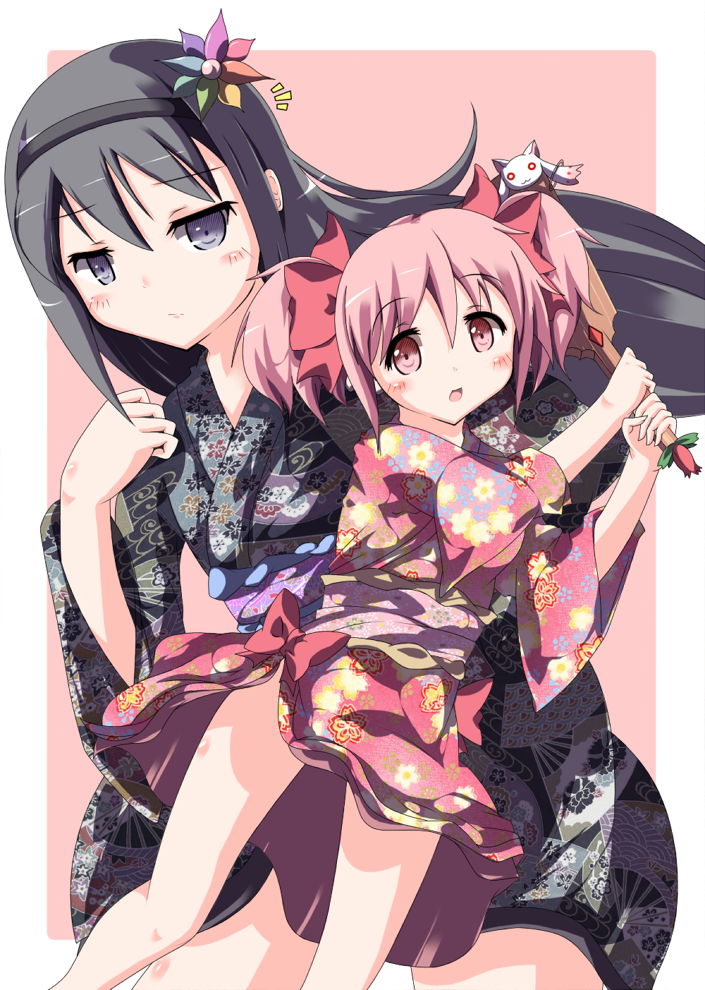 akemi_homura, black_eyes, black_hair, flower, guunome, hair_flower, hair_ornament, hairband