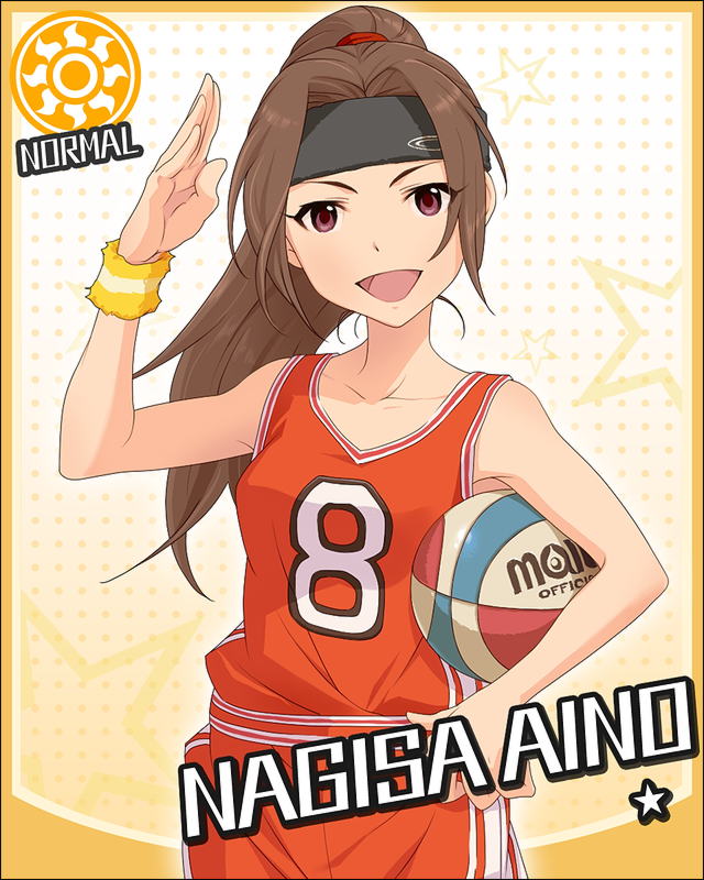 :d, aino_nagisa, basketball, basketball_uniform, brown_hair, character_name, headband, idolmaster