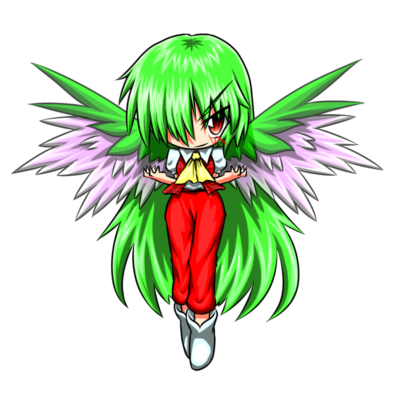 green_hair, kazami_yuuka, kazami_yuuka_(pc-98), long_hair, r-18_jii, red_eyes, seihou, smile