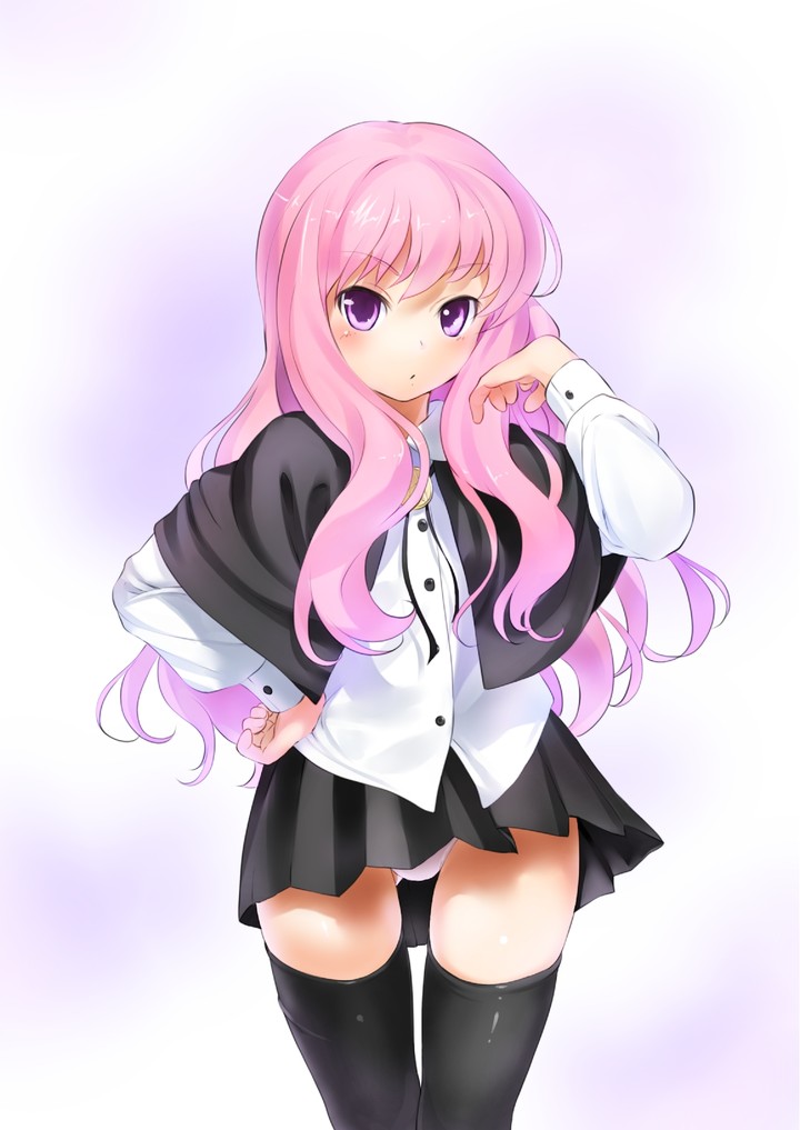 black_dress, dress, hand_on_hip, hips, imaoka, louise_francoise_le_blanc_de_la_valliere, panties, pink_eyes