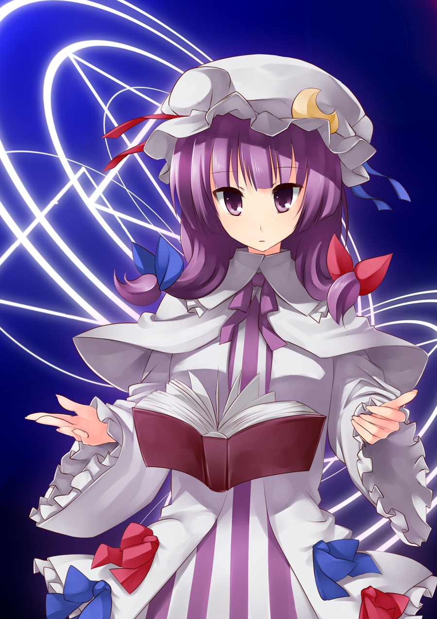hat, highres, long_hair, magic_circle, patchouli_knowledge, pino_(birthdayparty), pino_(pixiv), purple_eyes