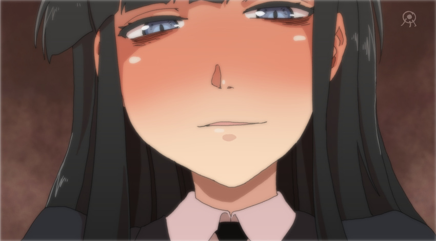 black_hair, blue_eyes, blush, brand_name_imitation, face, fake_screenshot, female_protagonist_(houkago_play), fuji_television