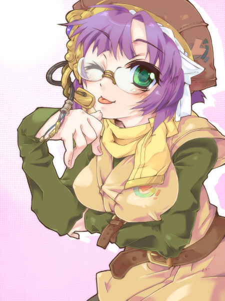 :p, ;p, chrono_trigger, eriku_(aoi_tori), female, glasses, green_eyes, hat