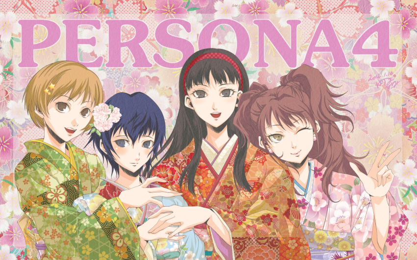 4girls, amagi_yukiko, black_eyes, black_hair, blue_eyes, blue_hair, brown_eyes, brown_hair