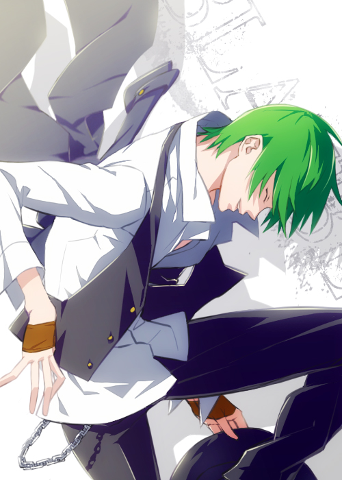 blazblue, fingerless_gloves, gloves, green_hair, hat, hazama, male, smile, solo, yoshihiro_(72975)