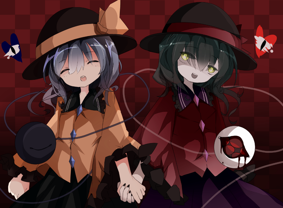 ^_^, blood, bloody_tears, closed_eyes, dark_persona, dual_persona, eyeball, eyes_closed