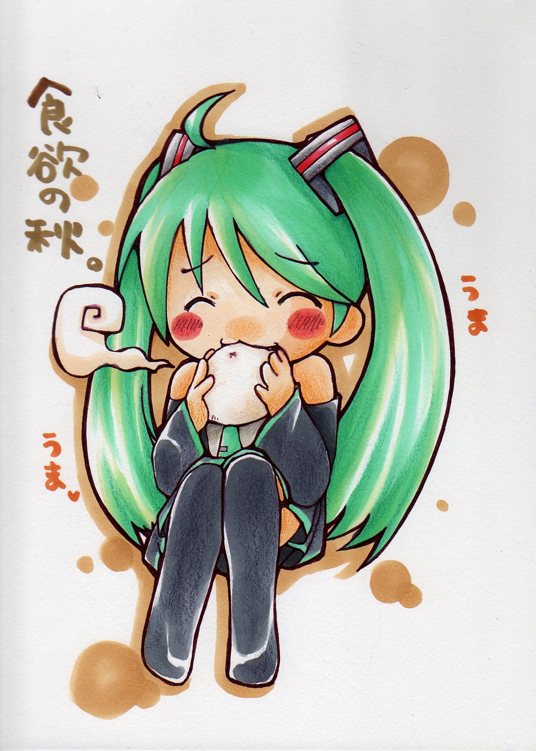 :3, ^_^, ahoge, aoto, bare_shoulders, blush_stickers, chibi, closed_eyes